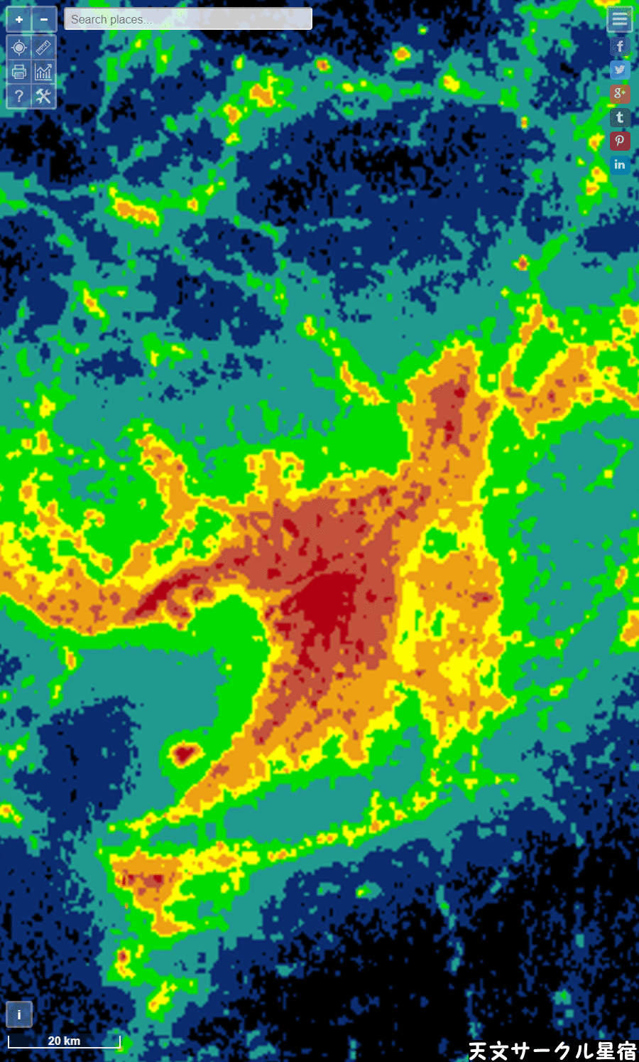 天体観測地-光害マップgif-大阪