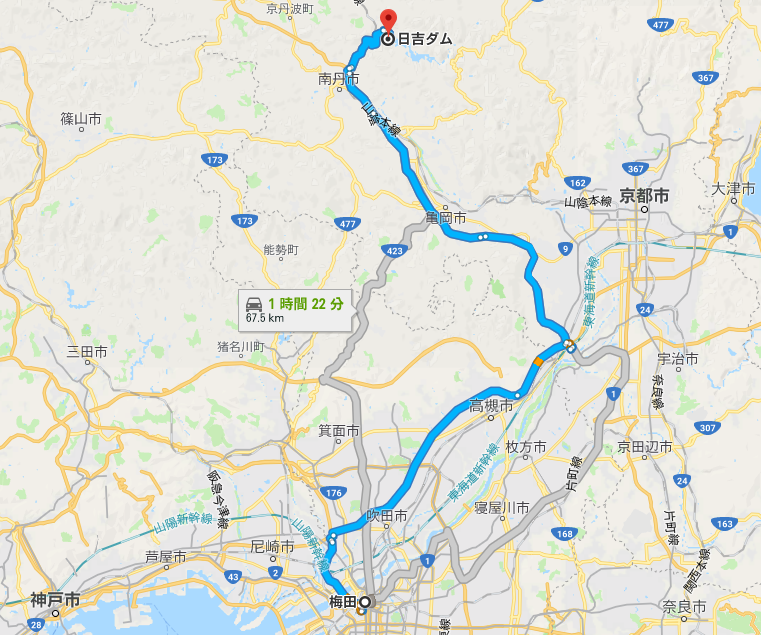 天文サークルで日吉ダム行き方